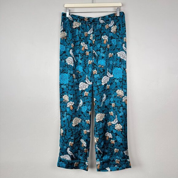 Ann Taylor Pajama Women L Blue Floral & Bird Pajama Top Pant Set Sleep - Picture 2 of 16